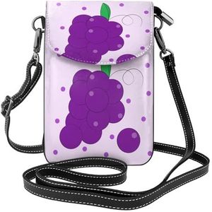 Cartoon Aardbei Patroon Dames Lederen Flap Telefoon Tas Multifunctionele Kleine Crossbody Tas Voor Dagelijks Gebruik En Reizen, Cartoon druiven, Eén maat