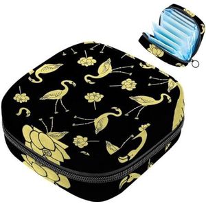 MUOOUM Golden Flamingo's Lotuses Maandverband Opbergtas Draagbare Menstruatie Tas Voor Vrouwen Tiener Meisjes Menstruatie Cup Pouch Nursing Pad Houder