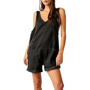 LoprNsdgt Loose Fit Denim Overall Voor Dames Verstelbare Bandjes Zoomtjes Met Manchetten En Zakken,zwart,L