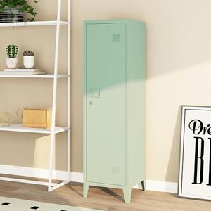 [en.casa] Lockerkast Kurikka metalen locker met 2 planken 137x38x38 cm afsluitbare kast garderobekast pastel groen