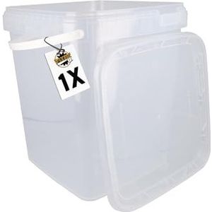 FixedByU Emmer met deksel, 10 l, transparant, vierkant, kunststof emmer, geschikt voor levensmiddelen, luchtdicht en stabiel, leeg met handvat en deksel, geschikt voor levensmiddelen, chemicaliën,