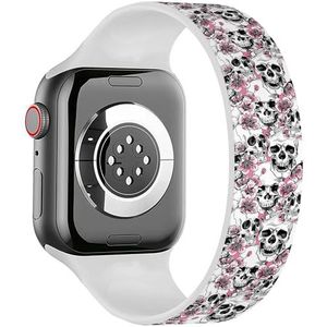 Solo Loop Band Compatibel met All Series Apple Watch 38/40/41mm (Skull Flowers) Stretchy Siliconen Band Strap Accessoire, Siliconen, Geen edelsteen