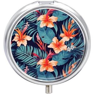 Hawaii Tropische Bloem Pillendoos Mini Pillendoosje Pocket Pil Case voor Mannen Reizen Pillendoos Leuke Pil Organizer 3 Compartiment Geneeskunde Pil Organizer Pil Container Pil Houder
