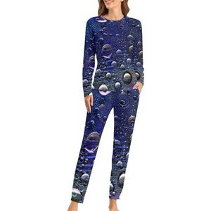 Kleine Lichtblauwe Ringen Grappige Pyjama Set Voor Vrouwen Met Lange Broek Zachte Loungewear Pj Set Nachtkleding