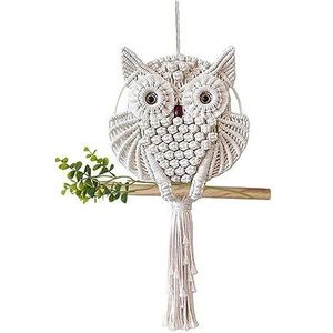 Uil Macrame Wandhanger, Handgemaakte Macrame Uil Katoen Decoratief, Boho Wanddecoratie, voor Woonkamer Kantoor Slaapkamer