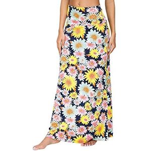 EXCHIC Dames Zomer Strand Pull On Boho Lange Yoga Rok Stretch Hoge Taille Maxi Rok(M, 3)