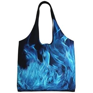 YNCATXZ Blauwe Vlam Canvas Tote Bag voor Vrouwen Esthetische Boodschappentassen Schoudertas Herbruikbare Boodschappentassen, Zwart, Eén maat