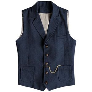 Tuikayoo Heren Western Herringbone Tweed Pak Vest Wol Slim Fit Vest, marineblauw, XS
