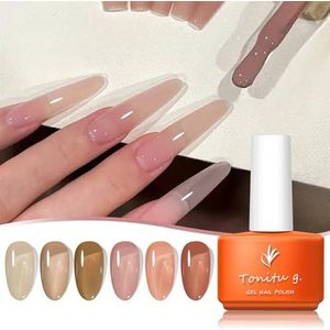 Tonitu G Gellak Varnish Jelly Gel-nagellakset 6-delige kleuren, Nude Sheer Pink Milky Transparent Nails Kit, UV LED Soak Off voor Salonmanicure Nail Art DIY thuis, als cadeau (Amber glans)