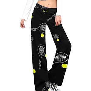 Tennisbal Damesbroek, casual broek, elastische taille, loungebroek, lange yogabroek, rechte pijpen