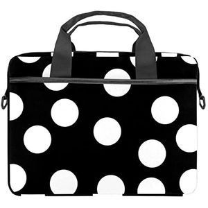 Witte Polka Dots op Zwarte Laptop Schouder Messenger Bag Crossbody Aktetas Messenger Sleeve voor 13 13.3 14.5 Inch Laptop Tablet Beschermen Tote Bag Case, Meerkleurig, 11x14.5x1.2in /28x36.8x3 cm