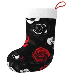 Aubnva Zwart Wit En Rode Rozen Print Kerst Kous 17.7 inch Feestelijke Decor Voor Xmas Familie Bijeenkomsten Party Gunsten