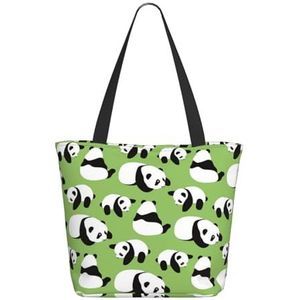 OPSREY Paarse pruim vlinder gedrukt Tote tas boodschappentas casual schoudertas opbergtas, Groene achtergrond Panda, Eén maat