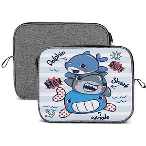 Cartoon Walvis Haai Dolfijn Gestreepte Laptop Sleeve Case Beschermende Notebook Draagtas Reizen Aktetas 13 inch