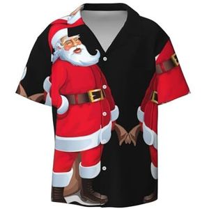 ZEEHXQ Kerstslinger met verlichting print heren casual button-down shirts korte mouw kreukvrij zomerjurk shirt met zak, Schattige Kerstman, M