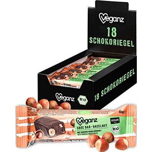 Veganz BIO Choc Bar hazelnoot in pure chocolade - Vegan chocoladereep met hele, geroosterde hazelnoten - 18 x 40g