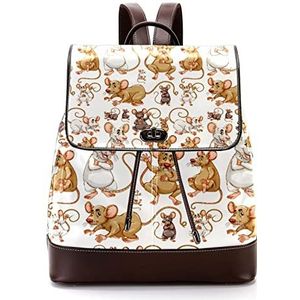 Gepersonaliseerde casual dagrugzak tas voor tiener schattige cartoon muizen ratten op witte achtergrond schooltassen boekentassen, Meerkleurig, 27x12.3x32cm, Rugzak Rugzakken