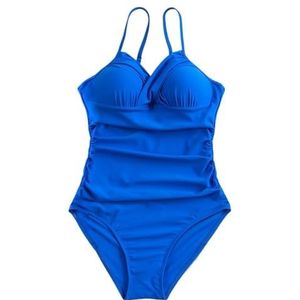 WLTYSM Badpakken voor vrouwen push-up badmode dames eendelig badpak effen grote maat badjassen badpak gewatteerde strandkleding zwemmen zomer bodysuit (kleur: blauw 1, maat: XL)