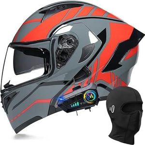 Modulaire Bluetooth-motorhelm, integraalhelm met opklapbaar dubbel vizier, met dubbele luidspreker en microfoon, DOT/ECE-goedgekeurd, voor volwassenen, mannen en vrouwen, maat M~XXL F,2XL=63-64cm