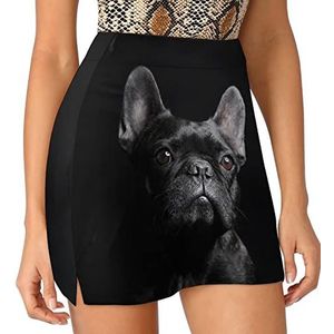 Portret van Zwarte Franse Bulldog Vrouwen Skorts Hoge Taille Tennis Rok Gelaagde Korte Mini Rok Culottes Skorts Met Zakken M