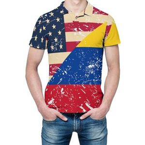 USA And Columbia Retro vlag heren shirt met korte mouwen golfshirts regular fit tennis T-shirt casual business tops