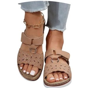 Plateaupantoffels For Dames Glanzende Sandalen Met Strass Antislip Slippers Met Sleehak Zomerpantoffels Met Open Teen PU-leren Waterdichte Strandschoenen For Buiten(Brown,42 EU)