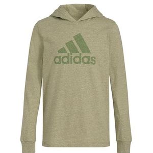 adidas Katoenen T-shirt met capuchon en lange mouwen voor jongens met Bos-logo en lange mouwen, katoenen T-shirt met Bos-logo, Tent Groene Sneeuw, 18-20