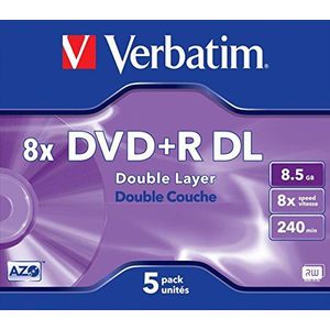 Verbatim DVD+R Double Layer 8,5 GB 8X mat zilver Surface Jewelcase Pack 5