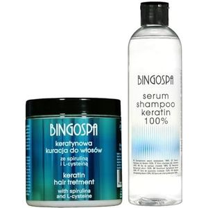 BINGOSPA Haarverzorgingsset: Shampoo Keratine Serum, Keratine Haarbehandeling met Spirulin en L-Cysteïne, 550 ml