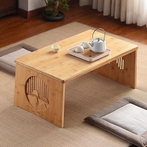 ZENCIX Japanse vloertafel, bamboe Japanse eettafel, opvouwbare lage salontafel om op de vloer te zitten, voor woonkamer, eetkamer, thee, tatami, woondecoratie