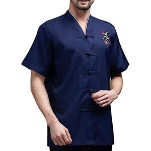 YWUANNMGAZ Unisex korte mouw chef-kok jas met zakken, heren dames lichtgewicht restaurant werkkleding en uniformen voor koken (kleur: blauw, maat: D (2XL))
