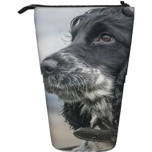 YUNWEIKEJI Engelse Cocker Spaniel Grote Krullende Oren Zwart, Telescopische Etui, Stand Potlood Houder met Rits Make-up Tas Potlood Pouch Pen Tas, zoals afgebeeld, Eén maat, Tas Organizer