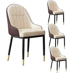 GEIRONV PU lederen stoelen set van 4, moderne hoge rugleuning gewatteerde zachte zitting armleuningen stoelen for eetkamer en woonkamer stoelen eetkamerstoelen Eetstoelen (Color : Beige+coffee, Size