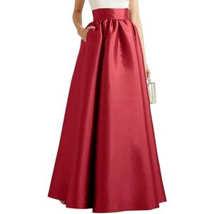 TEidea Satijnen rok dames herfst zijden maxi-jurk hoge taille A-lijn snit vintage elegantie casual tuniek stijl, wijnrood, L