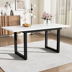 BXEYXE Uitbreidbare eettafel, L140/180*W80*H75, industriële stijl, rechthoekig, koffie-vrijetijdstafel, ruimtebesparende multifunctionele eettafel, MDF, wit + zwart