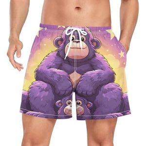 Niigeu Leuke Grappige Monkey Purple Heren Zwembroek Shorts Sneldrogend met Zakken, Leuke mode, M
