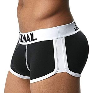 JOCKMAIL Heren Boxers met Butt Pad Heren Ondergoed Atletisch Fietsen Ondergoed Boxer Korte Katoen Bulge Voor en Terug Pad Push Up Cup Ondergoed, Zwart, M