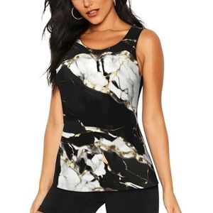 Zwart en Wit Marmer Textuur Print Vrouwen Zomer Tank Tops Atletische Vakantie Running Wandelen Outdoor Fitness Camping, Zwart, S
