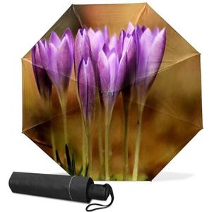 GISPOG Automatische opvouwbare paraplu, schilderij pastel tulp waterdichte compacte zon en regen reisparaplu's voor dames en heren, 1 kleur, Eén maat