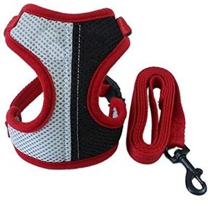Dual Colour Splice Harnas En Puppy Leash Set Ademende Nylon Small Dog Harness For Chihuahua Pug Teddy Daily Walking (Color : Black Gray, Size : M)