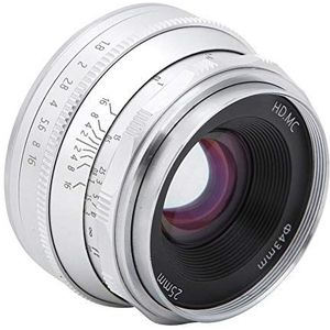 25mm F1.8 Camera Lens Multi-Layer Coating Spiegelloze Lens Handmatige Focus Lens E/NEX Mount voor Sony Camera A5000 / A6000 / A6300 / A6500 / A7 / A7R / A7II / A7RII(Zilver)