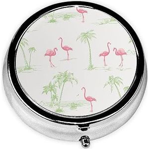 Roze Flamingo's Gedrukt Pil Doos 3 Component Mini Kleine Pil Case Leuke Pil Organizer Draagbare Ronde Pil Container Houder om Vitaminen Medicatie vast te houden