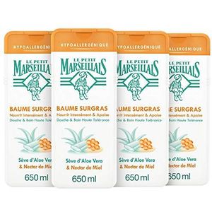 Le Petit Marseillais baddouche, hypoallergeen, aloë vera nectar honing, 650 ml, 4 stuks