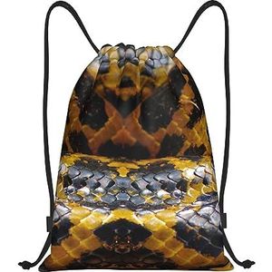 BTCOWZRV Trekkoord Rugzak Geel Snake Print Waterdichte String Bag Verstelbare Gym Sport Sackpack, Zwart, Small