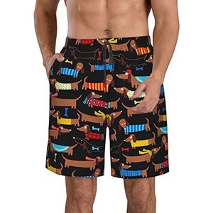 I Love My Dog teckels print heren strandshorts zomer shorts met sneldrogende technologie, licht en casual, Wit, S