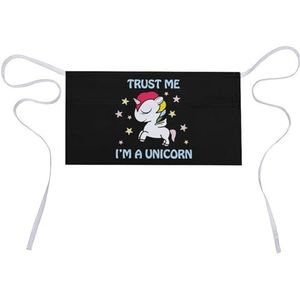 Trust Me I'm A Unicorn tailleschort met 3 zakken, waterdichte serverschort, korte halve schorten, slabbetje voor keuken, restaurant