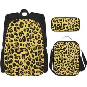 Rugzakset, schooltas, boekentas, rugzak, 3-delige set met lunchtas, etui, cheetah geel luipaard, zoals afgebeeld, Eén maat