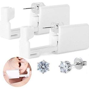 Wegwerp veiligheid body neus lip navel oor piercing pistool pierce stansgereedschap beauty kit met kroon wit staal oorknopjes asepis (2 stuks)
