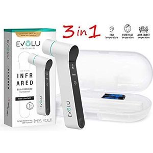 EVOLU Koortsthermometer, contactloos, infrarood, hoofd- en oormeetfunctie, stille modus, koortsalarm