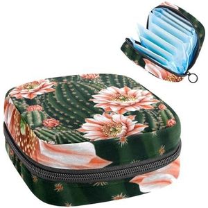 Woestijnplanten Cactus Vetplanten Bloemen Patroon Maandverband Opbergtas, Grote Menstruatie Cup Pouch met Rits, Menstruatie Pads Bag Store Panty Liners Tampons voor Meisjes Vrouwen